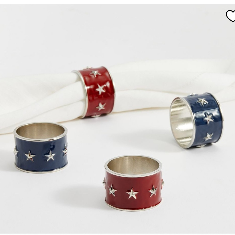 Pottery Barn Americana Star Enamel Napkin Rings- Mixed Set of 4